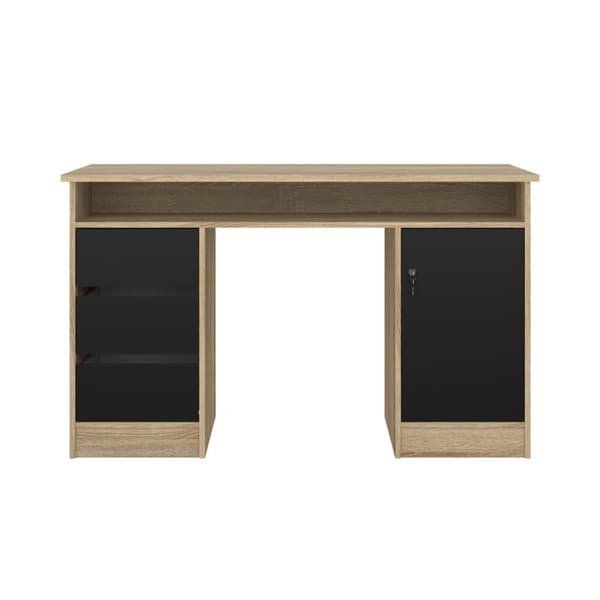 FunctionPlus skrivebord med lås 1 dør 3 skuffer eik dekor svart.