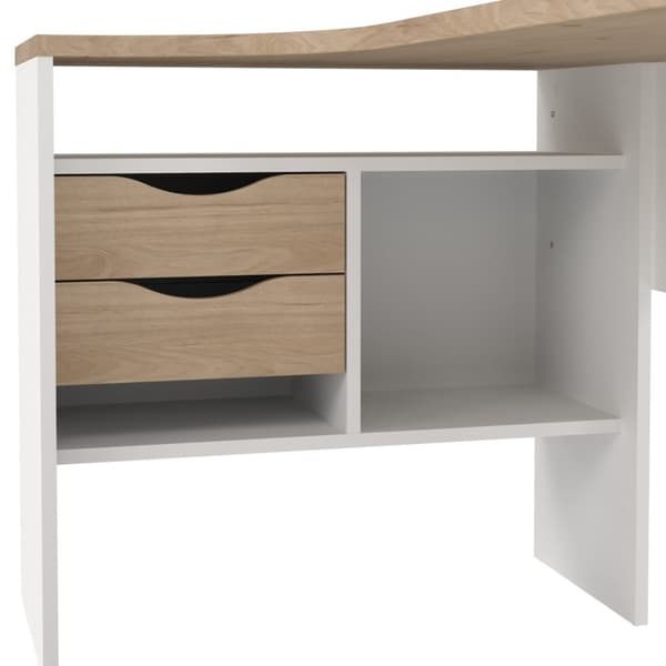 FunctionPlus skrivebord krok 3 hyller 2 skuffer valnøtt dekor hvit.