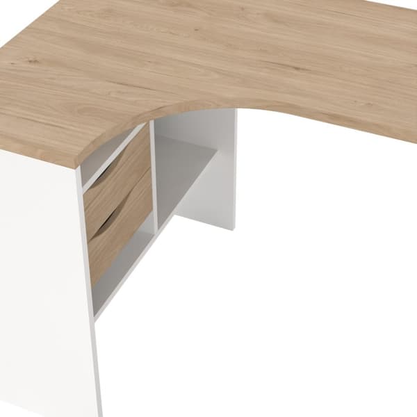 FunctionPlus skrivebord krok 3 hyller 2 skuffer valnøtt dekor hvit.
