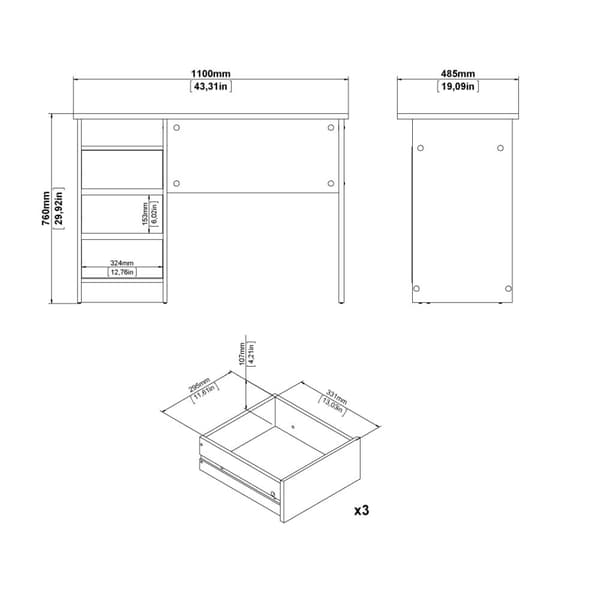 FunctionPlus skrivebord 3 skuffer hvid.