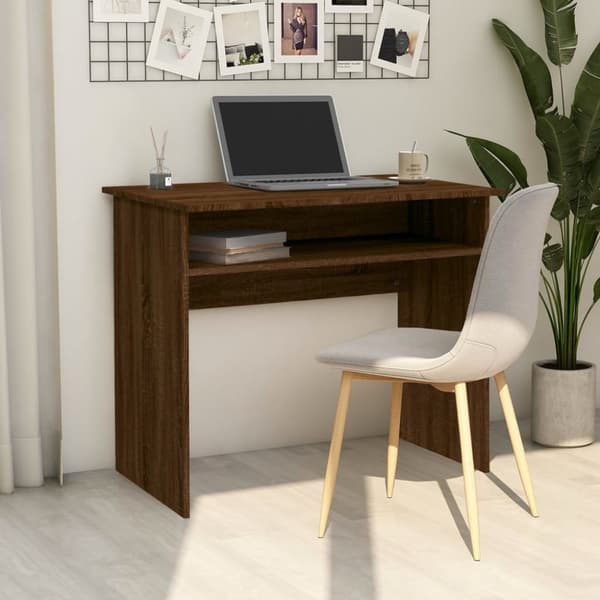 vidaXL skrivebord 90x50x74 cm konstrueret træ brun egetræsfarve -  Skriveborde