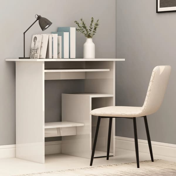 vidaXL skrivebord 80 x 45 x 74 cm spånplade hvid højglans -  Skriveborde