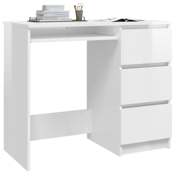 vidaXL Työpöytä korkeakiilto valkoinen 90x45x76 cm tekninen puu - Kirjoituspöydät