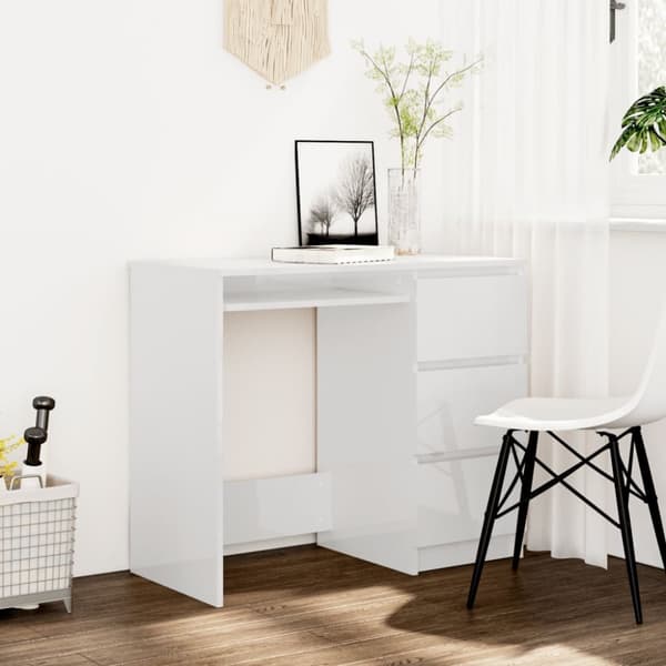 vidaXL Työpöytä korkeakiilto valkoinen 90x45x76 cm tekninen puu - Kirjoituspöydät