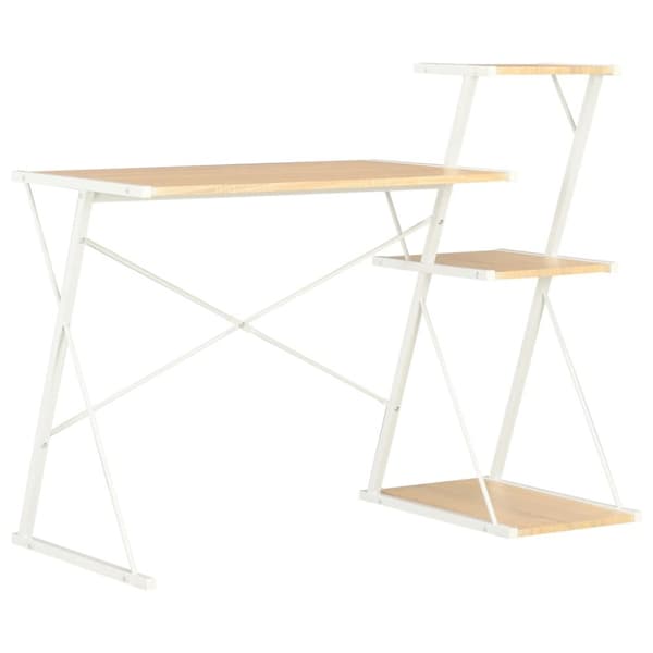 vidaXL skrivebord med hylde 116 x 50 x 93 cm hvid og eg -  Skriveborde