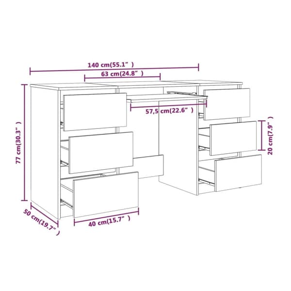 vidaXL Skrivbord rökfärgad ek 140x50x77 cm konstruerat trä -  Skrivbord