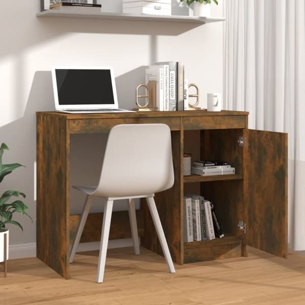 vidaXL skrivebord 100x50x76 cm konstrueret træ røget egetræsfarve - Skriveborde