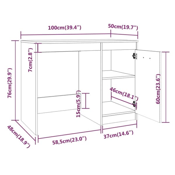 vidaXL skrivebord 100x50x76 cm konstrueret træ røget egetræsfarve - Skriveborde