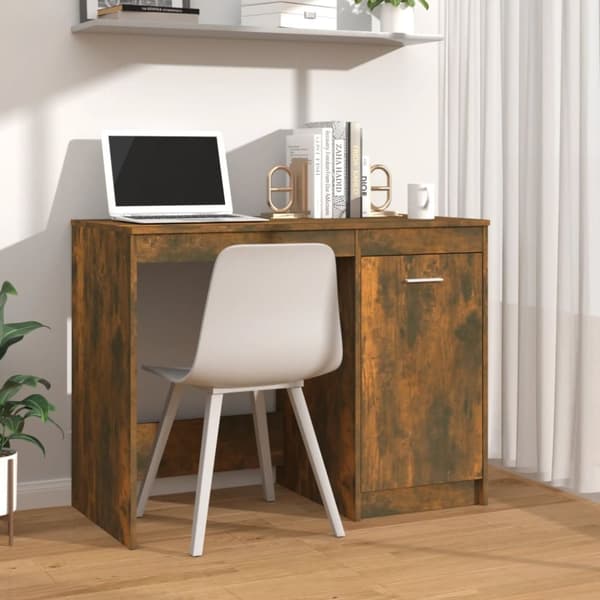 vidaXL skrivebord 100x50x76 cm konstrueret træ røget egetræsfarve - Skriveborde