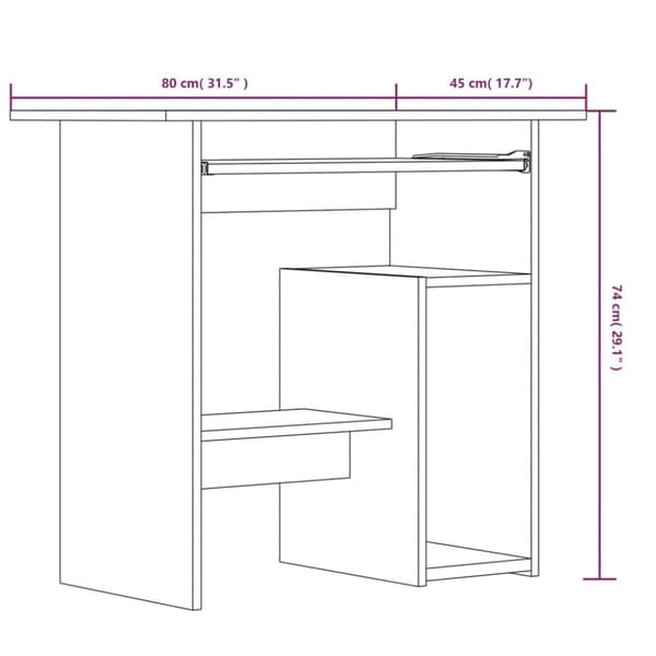 vidaXL skrivebord 80x45x74 cm konstrueret træ grå sonoma-eg - Skriveborde