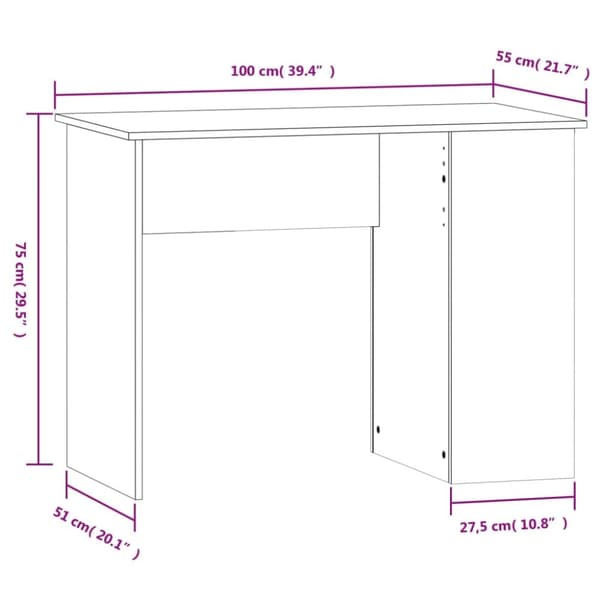 vidaXL Skrivbord brun ek 100x55x75 cm konstruerat trä - Skrivbord