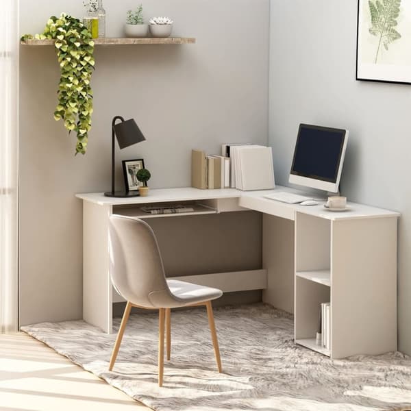 vidaXL L-formet skrivebord 120x140x75 cm konstrueret træ hvid -  Skriveborde