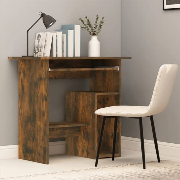 vidaXL skrivebord 80x45x74 cm konstrueret træ røget egetræsfinish -  Skriveborde