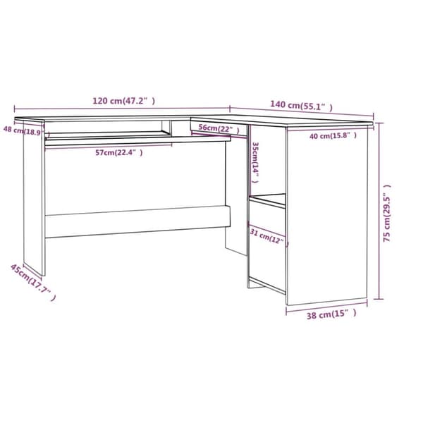vidaXL L-muotoinen kulmapöytä betoninharmaa 120x140x75 cm tekninen puu - Kirjoituspöydät