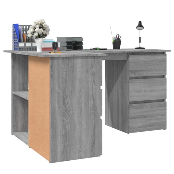 vidaXL Kulmapöytä harmaa Sonoma 145x100x76 cm tekninen puu - Kirjoituspöydät