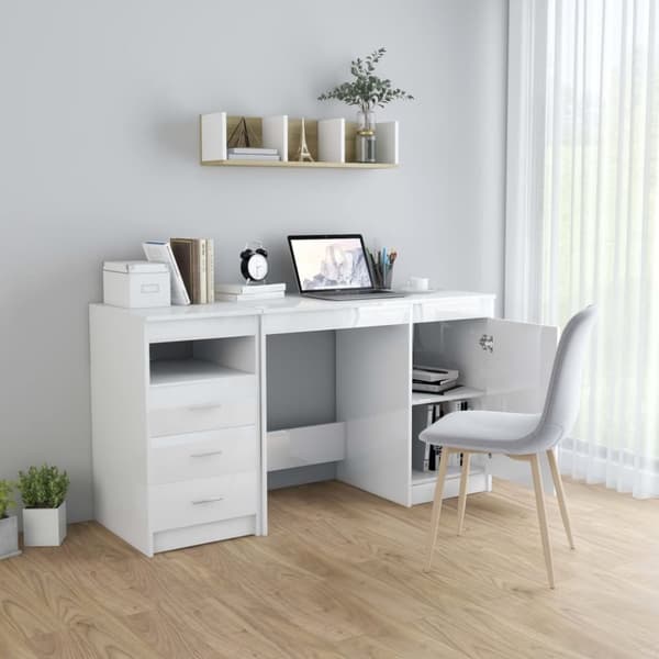 vidaXL skrivebord 140x50x76 cm spånplade hvid højglans -  Skriveborde