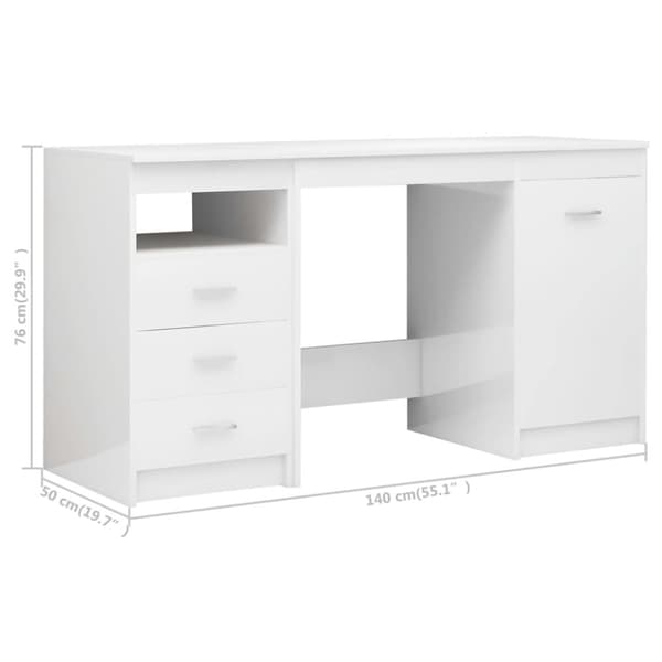 vidaXL skrivebord 140x50x76 cm spånplade hvid højglans -  Skriveborde