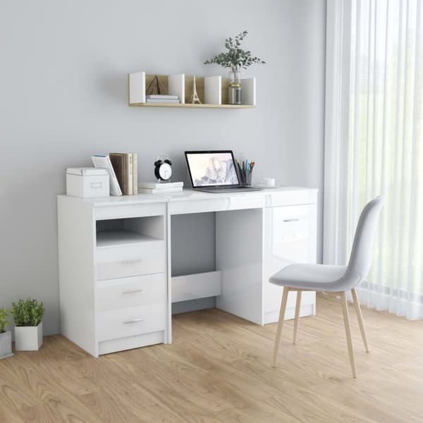 vidaXL skrivebord 140x50x76 cm spånplade hvid højglans -  Skriveborde
