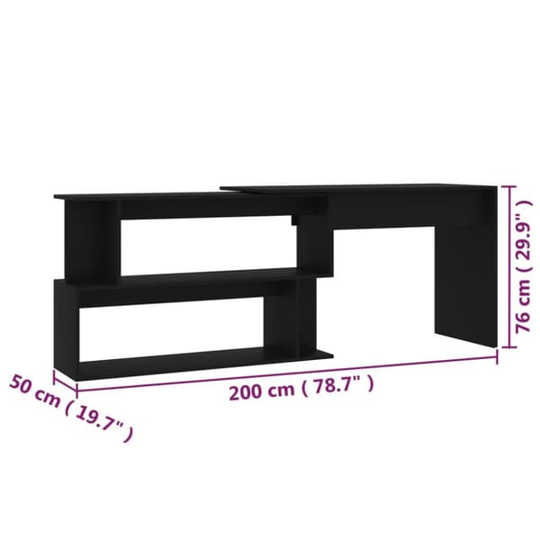 vidaXL skrivebord til hjørne 200x50x76 cm konstrueret træ sort -  Skriveborde