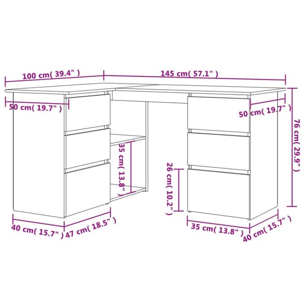 vidaXL Hörnskrivbord brun ek 145x100x76 cm konstruerat trä -  Skrivbord