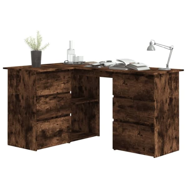 vidaXL skrivebord 145x100x76 cm konstrueret træ røget egetræsfinish -  Skriveborde