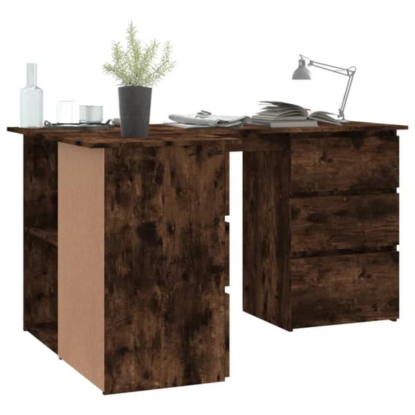 vidaXL skrivebord 145x100x76 cm konstrueret træ røget egetræsfinish -  Skriveborde