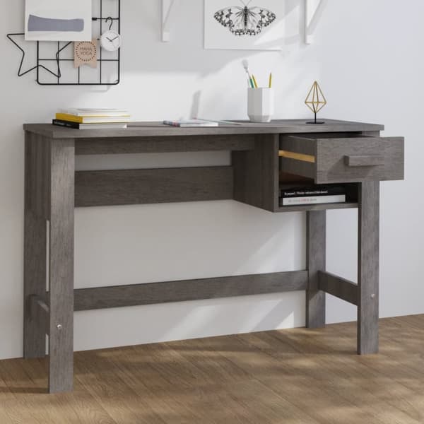 vidaXL skrivebord HAMAR 110x40x75 cm massivt fyrretræ lysegrå -  Skriveborde