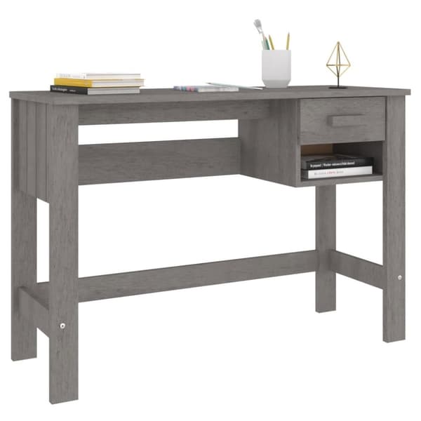 vidaXL skrivebord HAMAR 110x40x75 cm massivt fyrretræ lysegrå -  Skriveborde