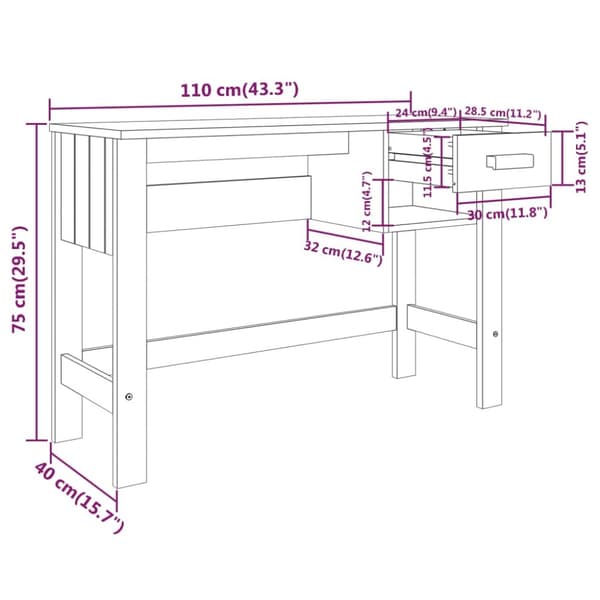 vidaXL skrivebord HAMAR 110x40x75 cm massivt fyrretræ lysegrå -  Skriveborde
