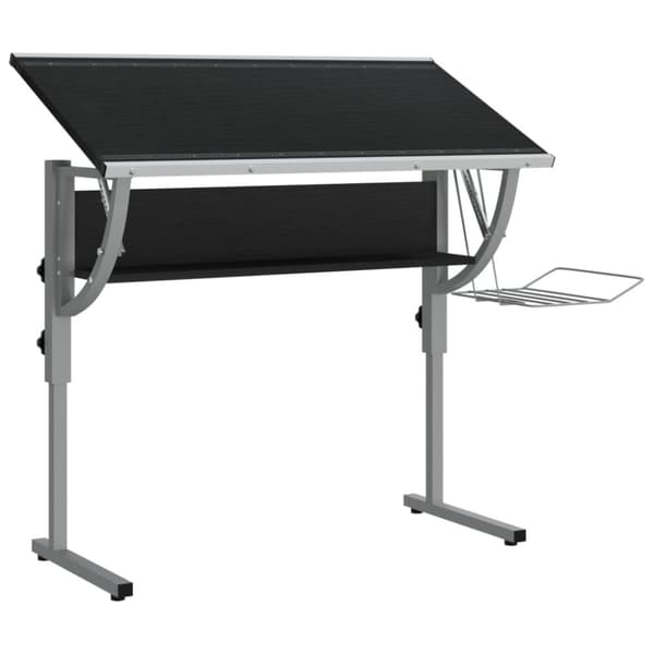 vidaXL skrivebord 110x53x(58-87) cm konstrueret træ og stål sort grå -  Skriveborde