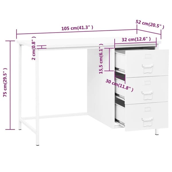 vidaXL Teollinen työpöytä laatikoilla valkoinen 105x52x75 cm teräs -  Kirjoituspöydät
