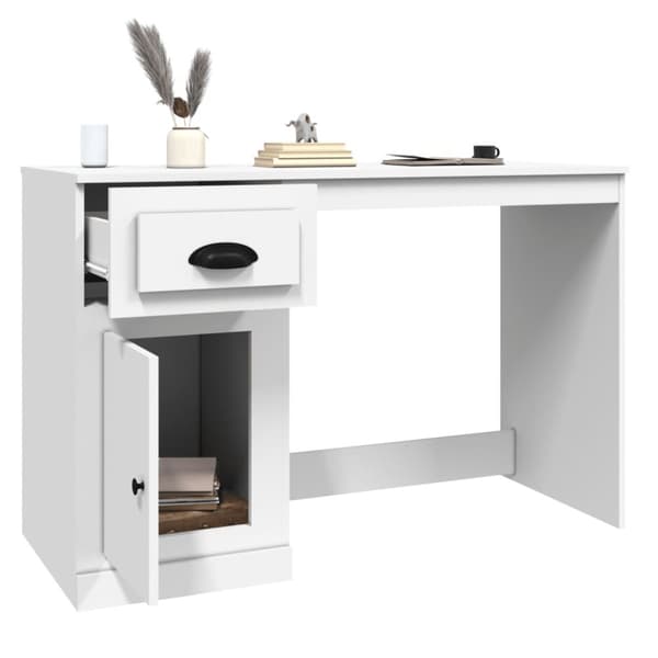 vidaXL Työpöytä laatikolla valkoinen 115x50x75 cm tekninen puu - Kirjoituspöydät