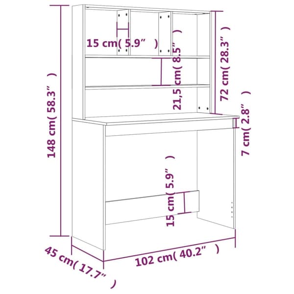 vidaXL Työpöytä hyllyillä ruskea tammi 102x45x148 cm tekninen puu - Kirjoituspöydät