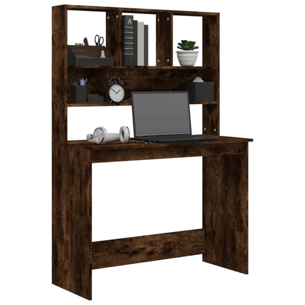 vidaXL skrivebord m. hylder 102x45x148 cm konstrueret træ Røget egetræ -  Skriveborde