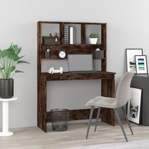 vidaXL skrivebord m. hylder 102x45x148 cm konstrueret træ Røget egetræ -  Skriveborde