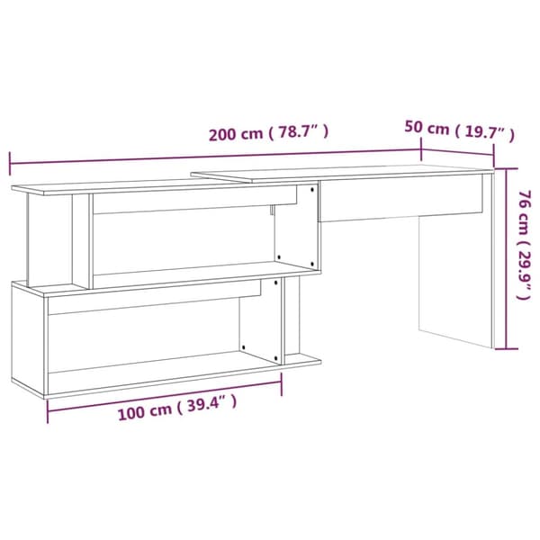 vidaXL Kulmatyöpöytä harmaa Sonoma 200x50x76 cm tekninen puu -  Kirjoituspöydät