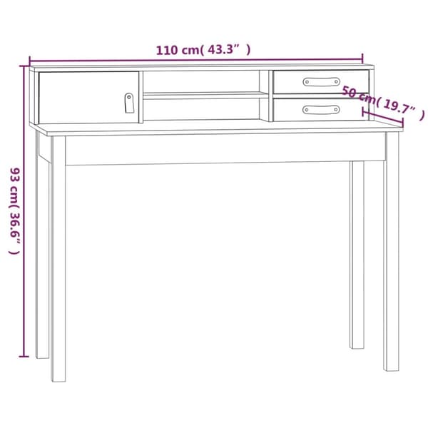 vidaXL Skrivbord 110x50x93 cm massiv furu - Skrivbord