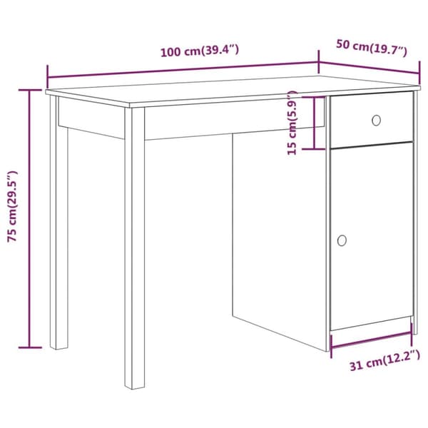 vidaXL Skrivbord 100x50x75 cm massiv furu -  Skrivbord