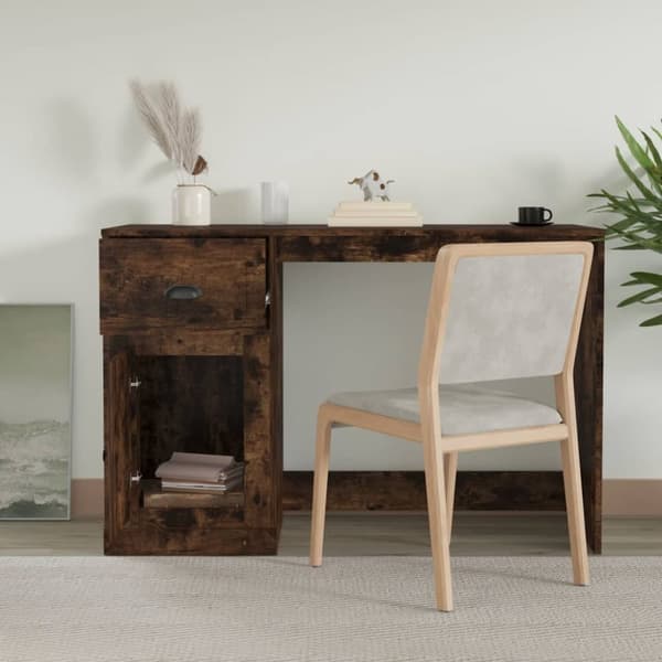 vidaXL Työpöytä laatikolla savutammi 115x50x75 cm tekninen puu - Kirjoituspöydät