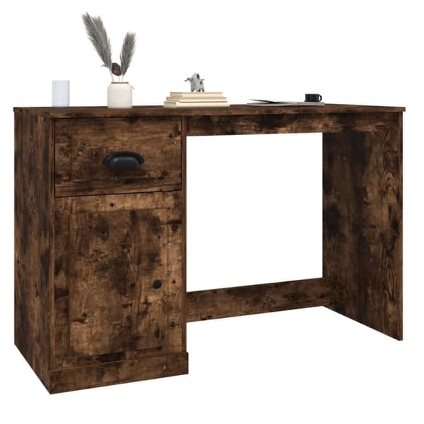 vidaXL Työpöytä laatikolla savutammi 115x50x75 cm tekninen puu - Kirjoituspöydät