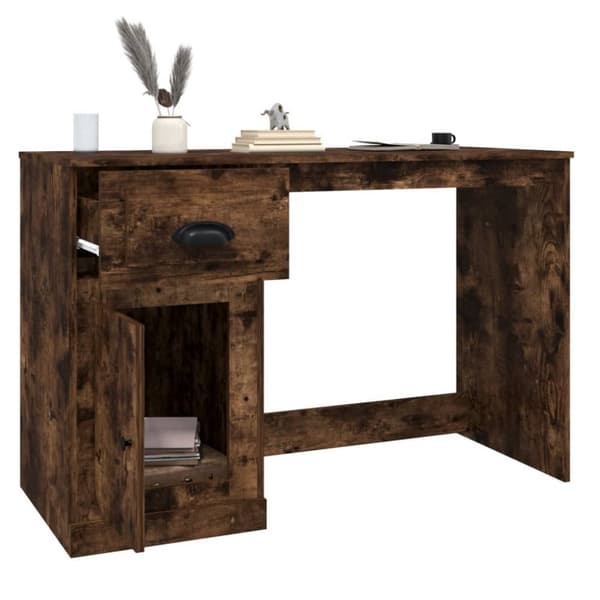 vidaXL Työpöytä laatikolla savutammi 115x50x75 cm tekninen puu - Kirjoituspöydät