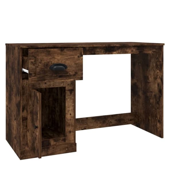 vidaXL Työpöytä laatikolla savutammi 115x50x75 cm tekninen puu - Kirjoituspöydät