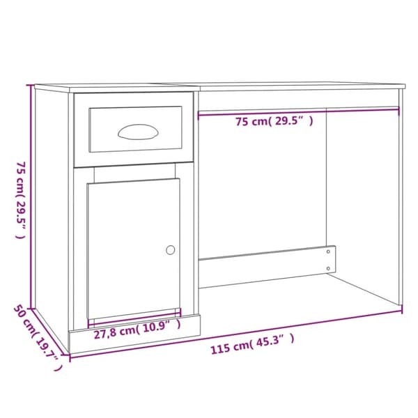 vidaXL Työpöytä laatikolla savutammi 115x50x75 cm tekninen puu - Kirjoituspöydät