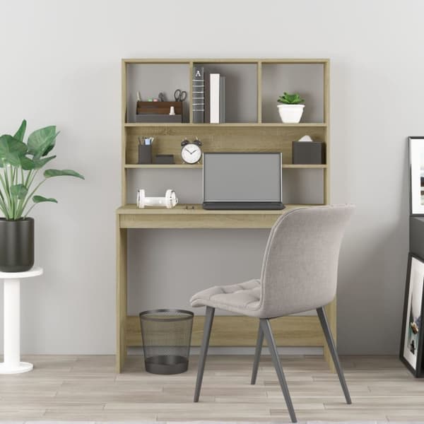 vidaXL Työpöytä hyllyillä Sonoma-tammi 102x45x148 cm tekninen puu -  Kirjoituspöydät