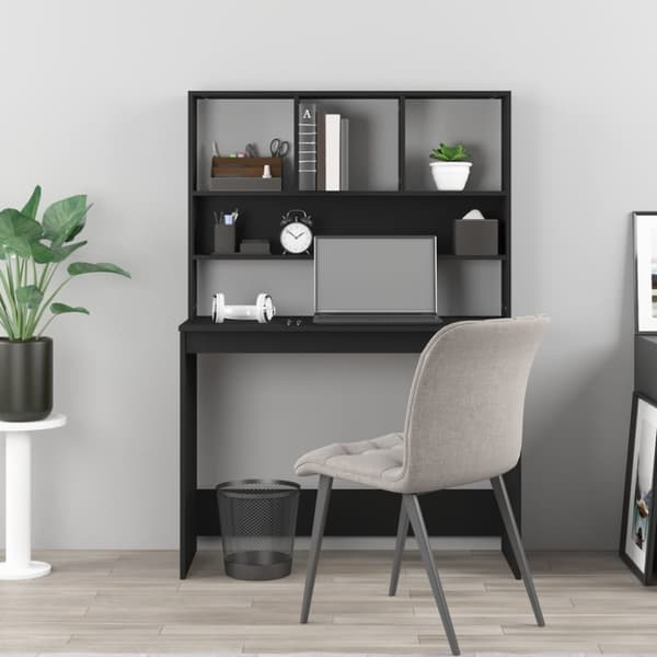 vidaXL skrivebord m. hylder 102x45x148 cm konstrueret træ sort - Skriveborde