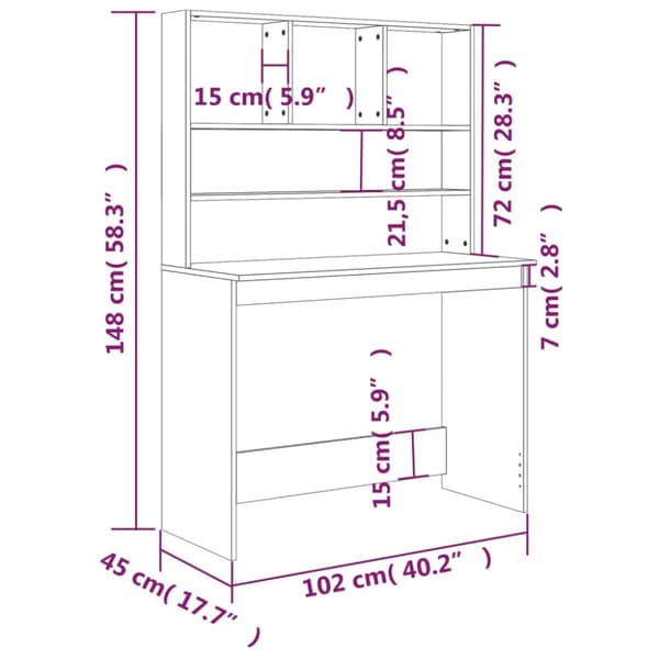 vidaXL skrivebord m. hylder 102x45x148 cm konstrueret træ sort - Skriveborde