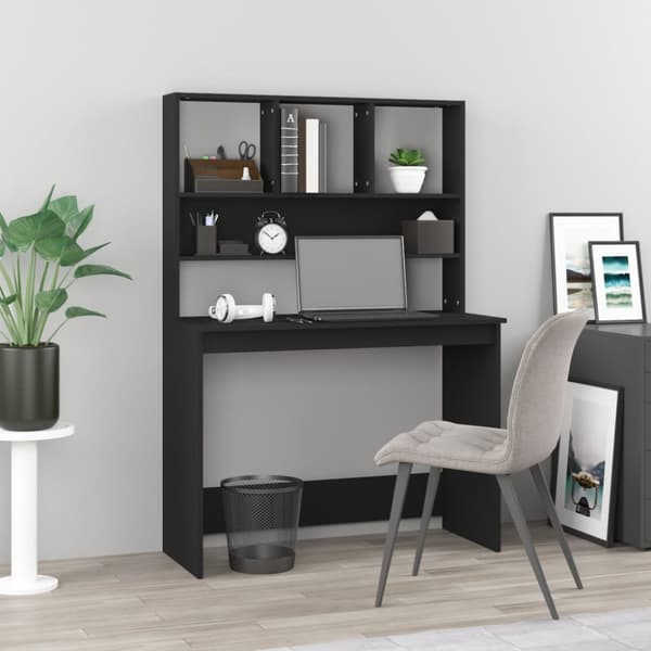 vidaXL skrivebord m. hylder 102x45x148 cm konstrueret træ sort - Skriveborde