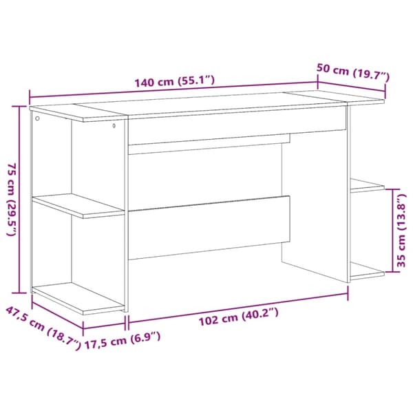 vidaXL Skrivbord rökfärgad ek 140x50x75 cm konstruerat trä