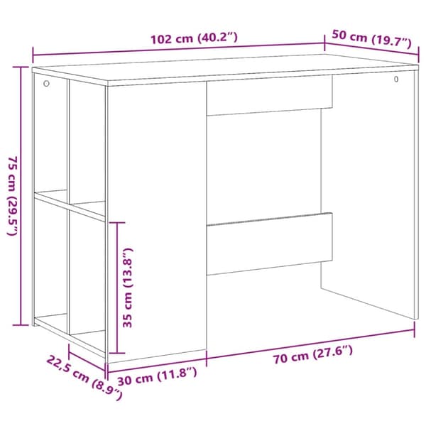vidaXL Työpöytä betoninharmaa 102x50x75 cm tekninen puu