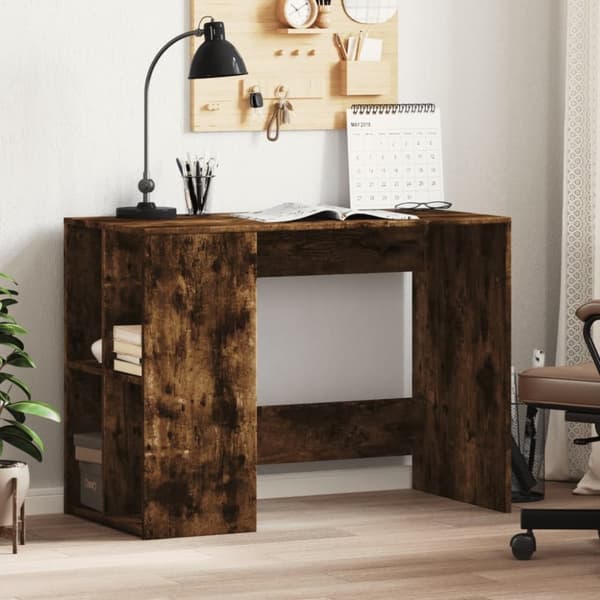 vidaXL skrivebord 102x50x75 cm konstrueret træ røget egetræsfarve